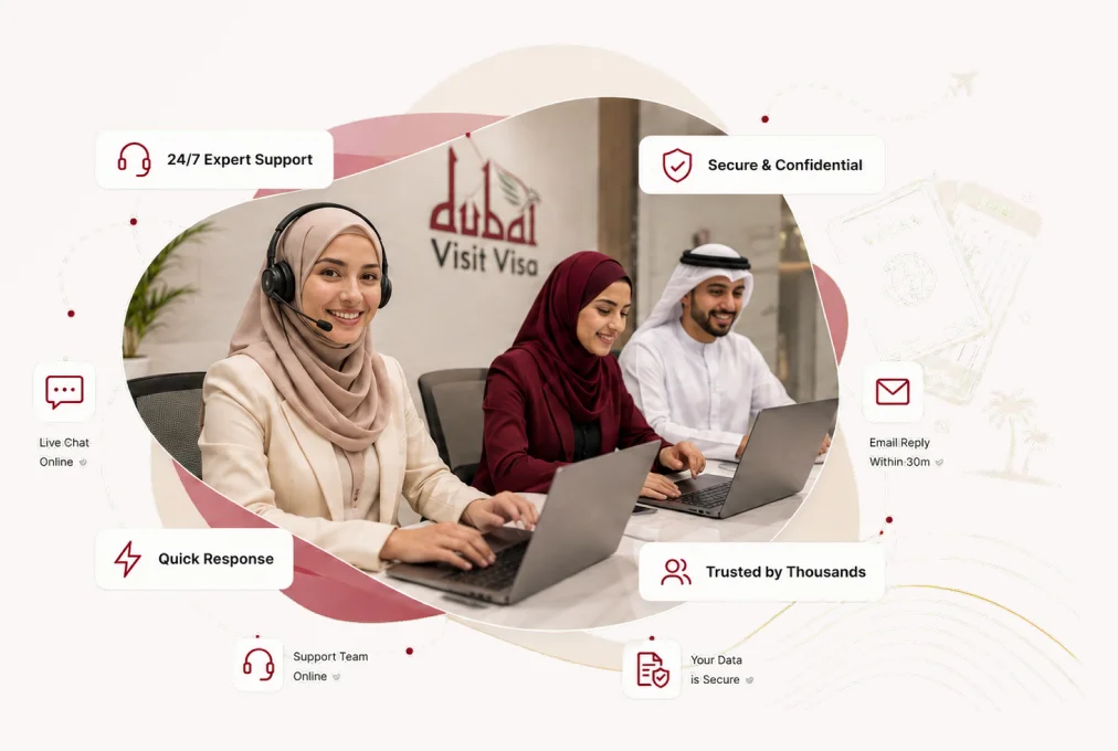 Visa support team helping travelers