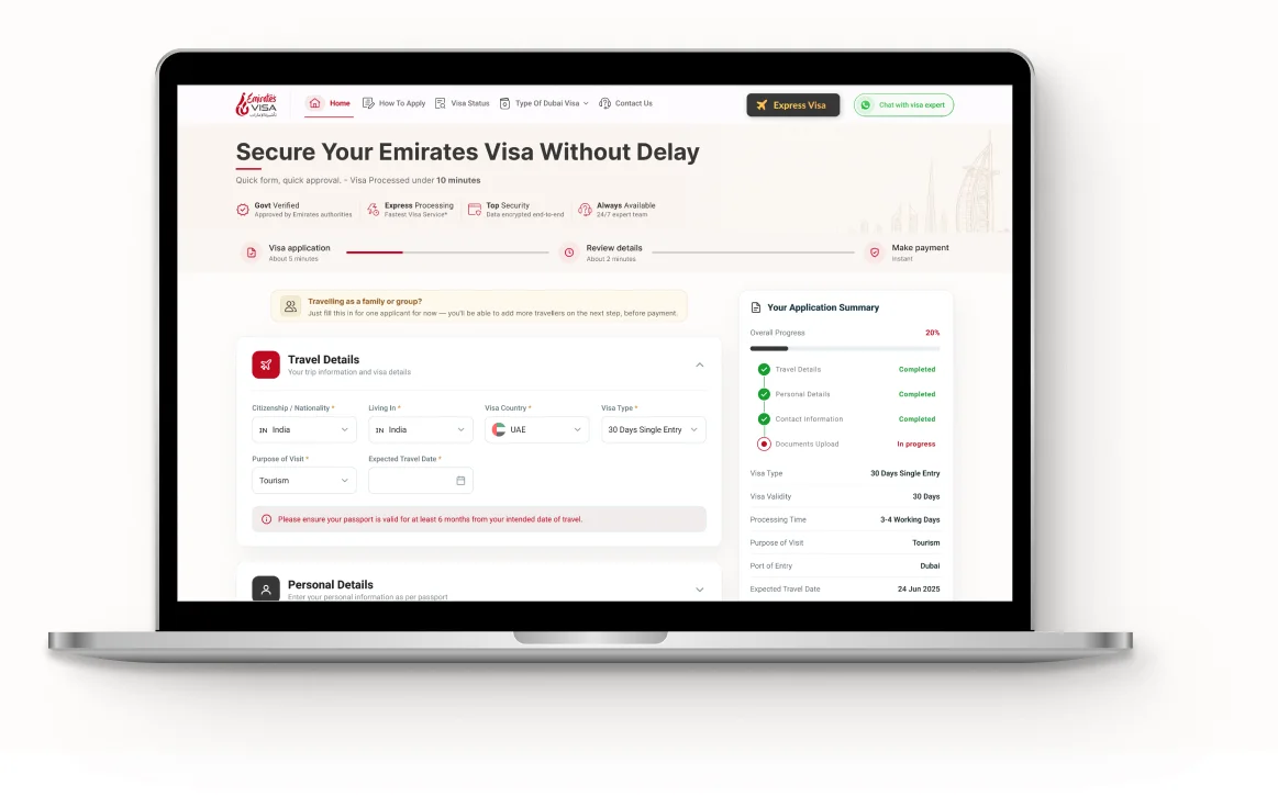 Filling the Emirates visa application form with applicant details